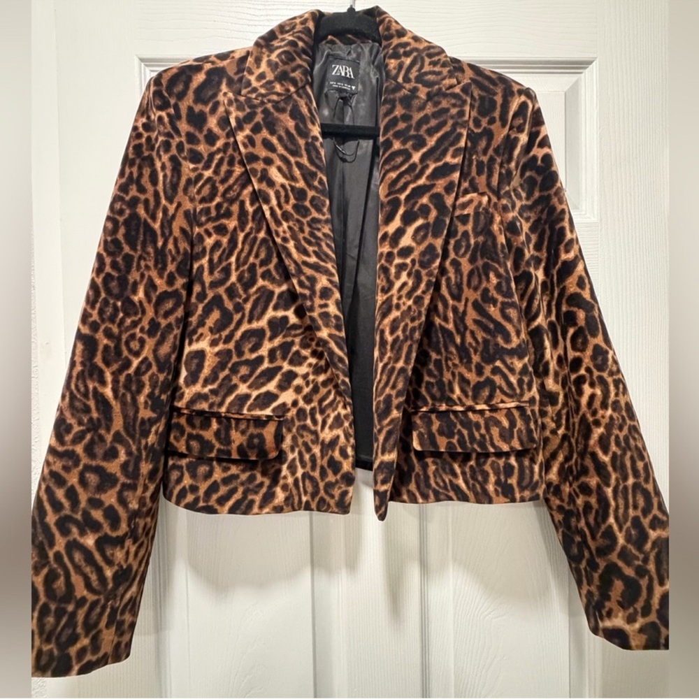 Zara Women's Leopard Velvet Print Jacket